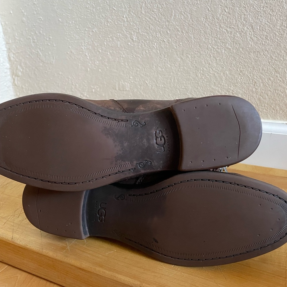 UGG Frances Distressed Brown Leather DBL Buckle Ankle CG Boots Wide Calf 8-8.5 - Picture 8 of 10